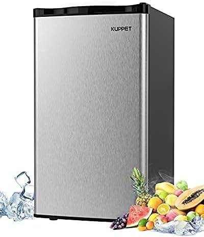 Single Door Mini Fridge, 3.2 Cu.Ft,Compact Refrigerator-Small Drink Food Storage Machine for Dorm, Garage, Camper, Basement or Office, Stainless Steel, silver, 17.5 x 19.1 x 31.2 inches