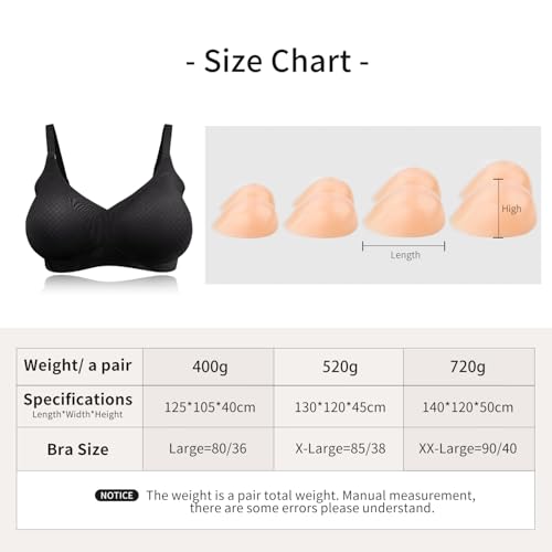 ONEFENG Silicone Breast Prosthesis with Pocket Bra, Women Breast Enhancement Wireless Mastectomy Bra for Breast Forms Bra Inserts Black