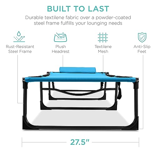 Best Choice Products Patio Chaise Lounge Chair, Portable Outdoor Folding Recliner for Lawn, w/ 8 Positions, Handles, 300lb Capacity - Light Blue