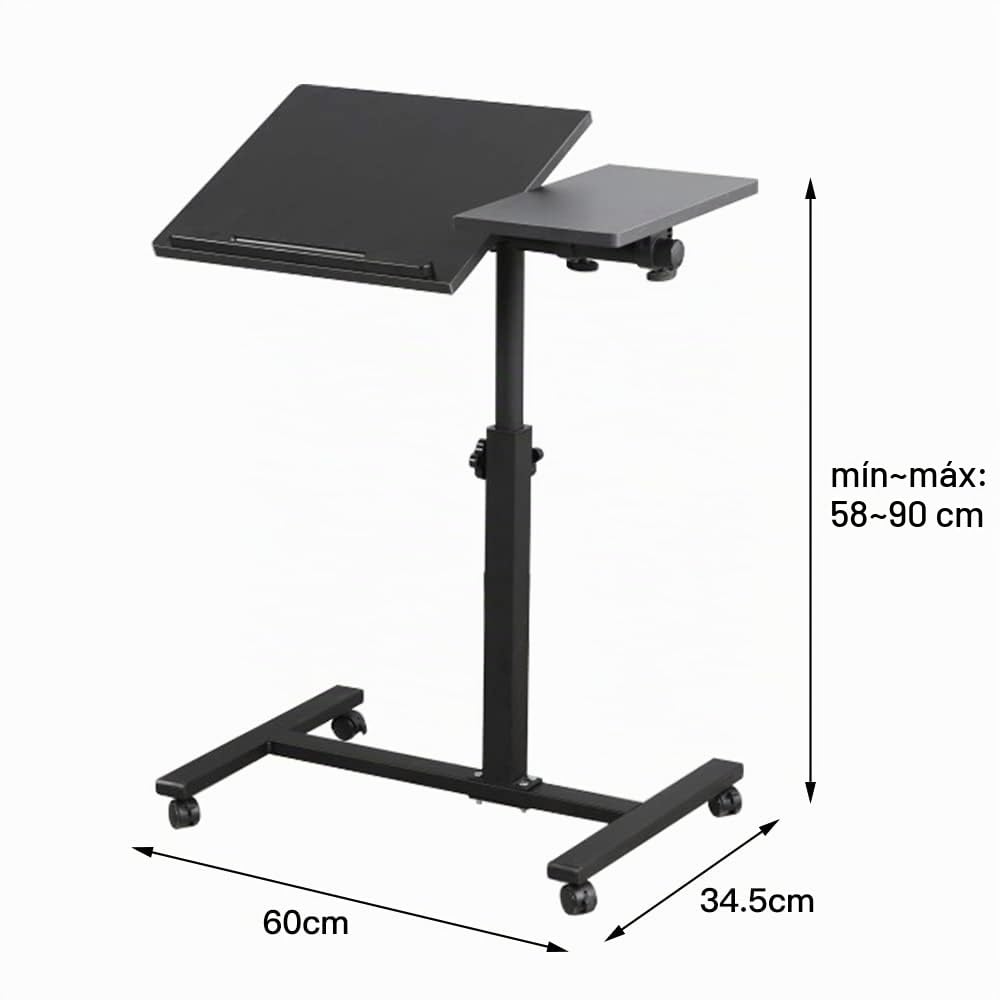 HUOLE Mesa para Ordenador portátil,Escritorio de Pie Móvil para Ordenador Portátil | Mesa Auxiliar de Sofa de Altura Ajustable | Soporte Laptop con Ruedas de Bloque-60 * 34,5 * 58/90cm (Negro)