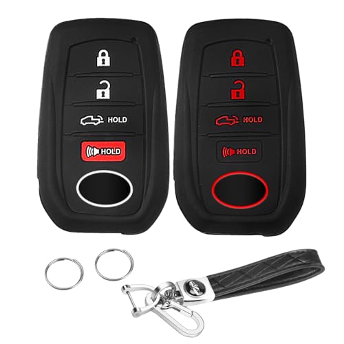 QBUC 2pcs for Toyota Key Fob Cover Tacoma Prius Venza Corolla Crown Sequoia Tundra Grand Highlander RAV4 Prime，4 Buttons Remote for Toyota Key Protection Case Key Chain Car (Black Red)