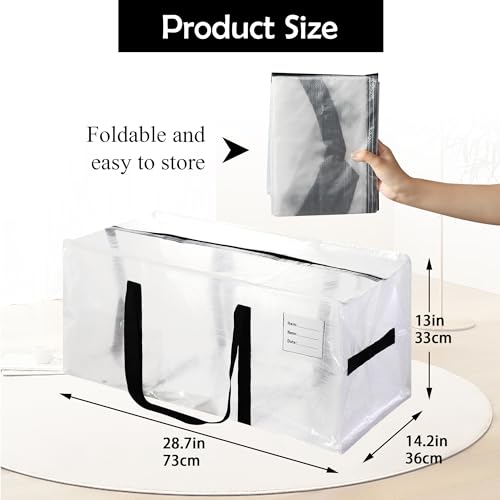 6 Pack Heavy Duty Extra Large Moving Bags with Black Handles, Waterproof Foldable Storage Totes, Clothing Storage Bags, Packing Moving Boxes for College Supplies & Seasonal Storage, Clear - image 2