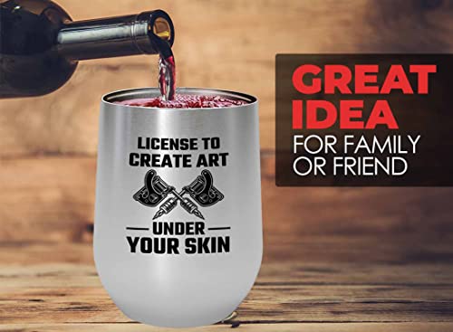 Tattoo Artist Silver Wine Tumbler 12oz - Art Under Your Skin - Tattoo Gifts Tipping Skin Deep Ink Tattoo Lover Tattooing Tattooist