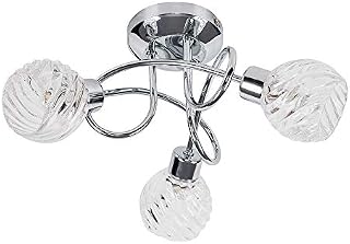 MiniSun Contemporary 3 Way Polished Chrome Curved Arm Flush Ceiling Light with Swirled Glass Dome Shades - Complete with 3w LED G9 Bulbs [3000K Warm White]