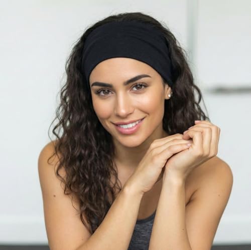 Image of XFYT Premium Workout Gym Sports Hairband | Soft Elegant Sweat Absorbent Stylish Stretchable Wide Headband for Men & Women (Black)