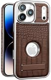 Custodia in Pelle per iPhone 17 Pro Max, Modello di Coccodrillo di Lusso in Pelle con Cavalletto, Lusso Frame Bordo Elettroplato, Antiurto Sottile Cavalletto Cover per iPhone 17 Pro Max(Marrone)