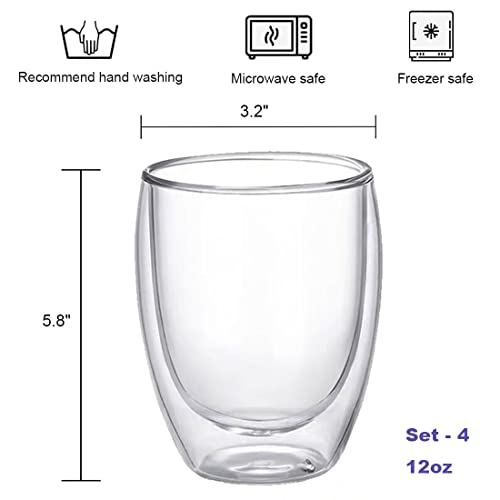 Bnunwish Double Wall Glass Cappuccino Cups Espresso Mugs Set Of 4-8Oz, Insulated, Clear And No Condensation #TOP6
