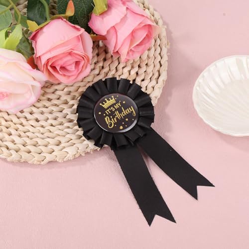 It’s My Birthday Satin Ribbon Badge Pin, Birthday Queen Button & Brooch Apparel Pin for Women Men & Party Decorations (Black)3