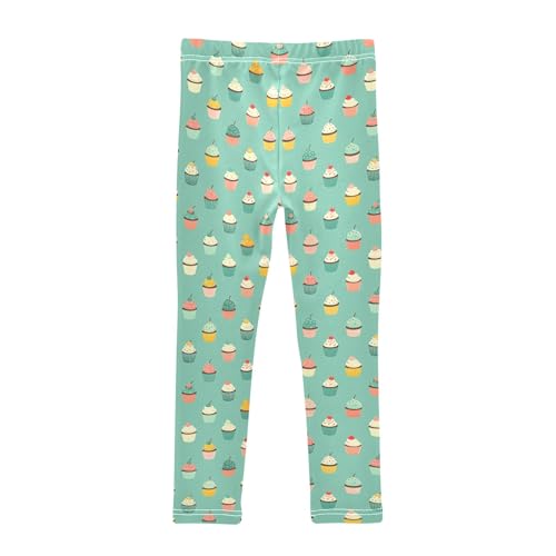 senya Girls Printed Leggings Yoga Pants Turquoise Cupcakes Pattern for Kids in 4t to 10 Years, 4T2