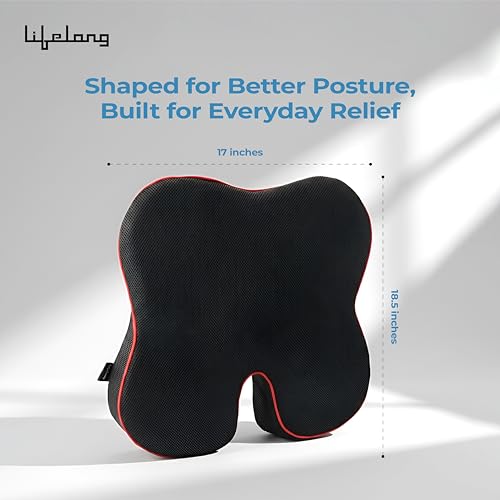 Image of Lifelong Car Seat Cushion for Driving | 100% Memory Foam Sciatica & Tailbone Pain Relief | Orthopedic Pillow with Non-Slip Base, Washable Cover | Office Chair & Truck Compatible (LLCC13)
