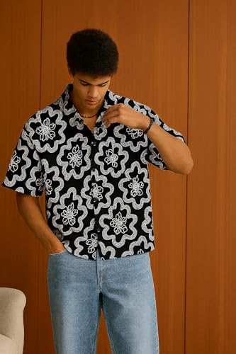 Image of TAGDO Men's Printed Cotton Casual Shirt | Half Sleeve Floral Print Shirt for Man | Relaxed Oversized Fit & Perfect for Casual, Office & Formal Wear (2050)