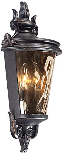 John Timberland Casa Marseille Vintage Outdoor Wall Light Fixture Veranda Bronze 17" Champagne Hammered Glass For Exterior House Porch Patio Outside Deck Garage Yard Front Door Garden Home #TOP4