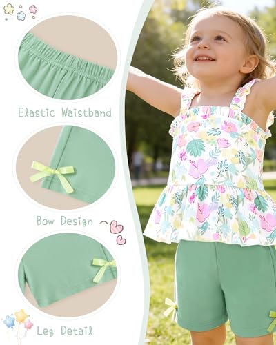 WESIDOM Baby Girl Clothes 6 12 Months Girls Summer Outfits Ruffle Sleeveless Tank Top + Shorts + Headband 3Pcs Cute Baby Clothing Short Set (Green, 6-12 Months) — view 6