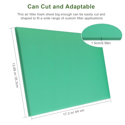 Image of Foam Air Filter Material Sheet for Uni Filter-BF-1 BF1-14 inch X 17 inch X 5 /8 inch, 65-PPI Bulk Fine Filter Foam Sheet, Universal Reusable Air Filter for Most Motorcycle ATV Scooters, Dirt Bike,UTV-Green