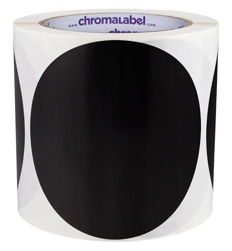 ChromaLabel 4 Inch Round Label Permanent Color Code Dot Stickers, Inventory Labels, 250 Labels per Roll, Black