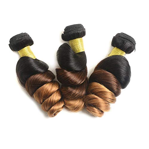IMAYLI Ombre Hair Bundles Loose Wave Virgin Hair 8A Brazilian Ombre Loose Wave Human Hair Bundles 1B/4/30 Ombre 3 Tone Color Remy Human Hair Extensions(12 14 16, T1B/4/30)