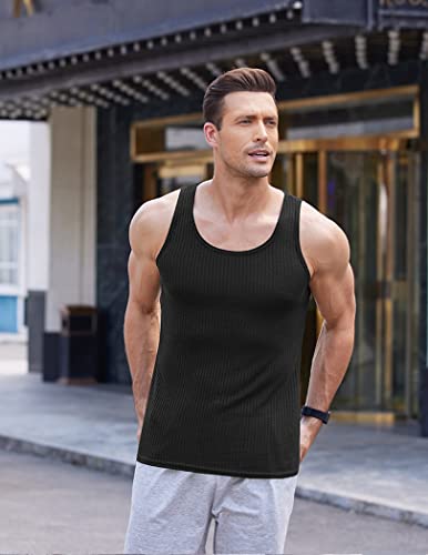 Coofandy Black Tank Top For Men 3 Pack Stretch Muscle Training T-Shirts Casual Ribbed Sleeveless Undershirt Tank Top #TOP2