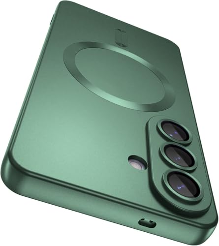 Image of DIZORO Samsung A56 5g Case, Compatible with Mag Safe Back Cover, Matte Luxury Metallic Luster Flexible TPU Wireless Charging Shockproof Case with Camera Protector Lens (Green)