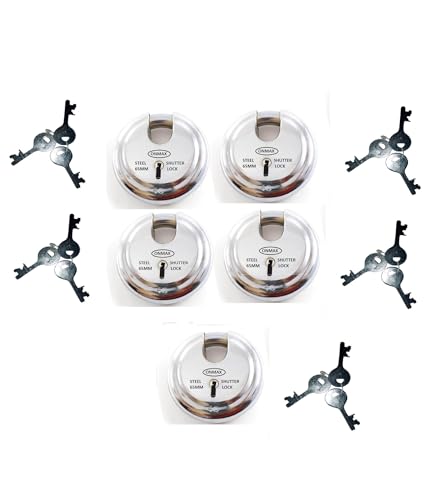 Image of Onmax Steel Regular Shutter Round Lock,65mm Size and 6 levers, Heavy and Pad Lock, for Home, Office and Shop (SRSL65N2) Pack of 5 Pcs Lock 65mm