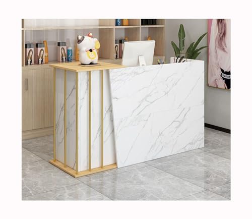 Cact Moderner Rezeptionstisch – Holz-Fronttheke für kleine Geschäfte, Bars, Salons, Einzelhandelsgeschäfte – Marmor-Finish, abschließbare Schublade, 140 x 40 x 90 cm, stilvoll und funktional