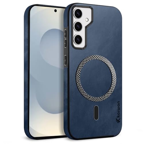 Image of KARWAN Shockproof Hybrid Leather Finish Back Case Cover Compatible with Samsung Galaxy A35 with Wireless MagEaze Charging Cover, Anti-Scratch Shield Case with Strong Minimalist Design (Blue)