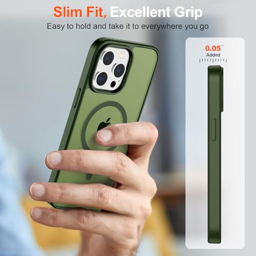 Image of SUPFINE Magnetic for iPhone 14 Pro Max Case (Compatible with MagSafe) (Military Grade Drop Protection) Translucent Matte Shockproof Phone Case,Cangling Green