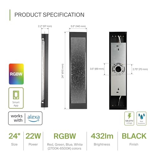 Image of ASD LED 24 inch Bubble Glass Wall Light Fixture, Outdoor & Indoor Seeded Sconce | RGBW, Smart, Up-Down Glow, Waterproof, ETL Listed | 22W 450LM 3000-5000K 100-277V | Exterior Porch Lighting | Black