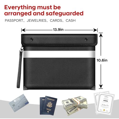 Image of Fireproof Bag Dual Reflective Strips, Waterproof Zipper, 5200F Heat | Fireproof Waterproof Bag, 13.9x10.6 Inch with Hand Strap for Cash, Documents, Jewelry & Valuables at Home, Office or Travel