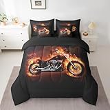 Feelyou Twin Comforter Set 7 Pcs Motorcycle Bed in a Bag Extreme Sports Bedding Set for Kids Boys Cool Motor Bike Comforter Red Black Retro Motorcycle Bed Set with Sheets, Pillowcases, Pillow Covers
