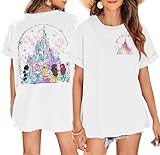 Magic Kingdom Shirts for Women Oversized Princess Castle Graphic Tees Family Holiday Vacation T-Shirt Cute Tops(White, Medium)