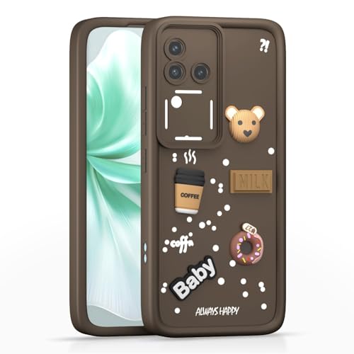 Image of Bintage Cute Fun Taddy Cartoon 3D Ball Bear Milk Donut Coffee Cup Silicon Case Full Body & Camera Protection Back Cover Compatible for Vivo V30 Pro 5G - Brown