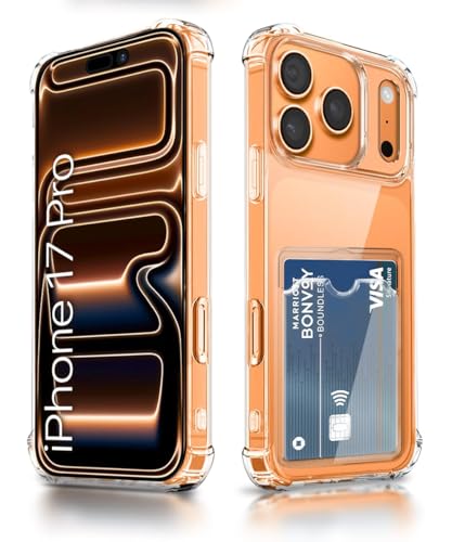 Image of WOW IMAGINE Transparent Back Cover Case for iPhone 17 Pro | Flexible Built-in Slim Card Pockets Wallet | 360 Camera Protection TPU | Soft Silicone Mobile Cover - Transparent