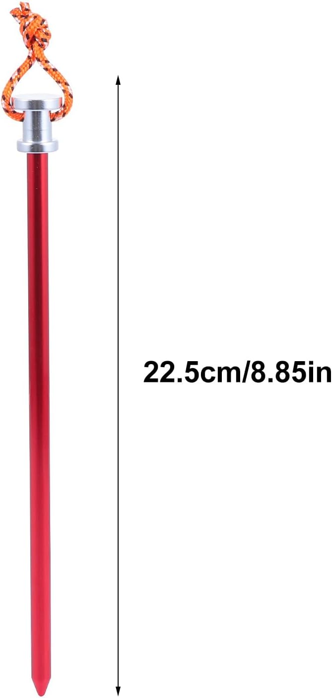 5pcs Red Aluminum Camping Tent Stakes with Ropes Outdoor Ground Pegs for Beach Snow and Tent Anchors for Hiking and Camping