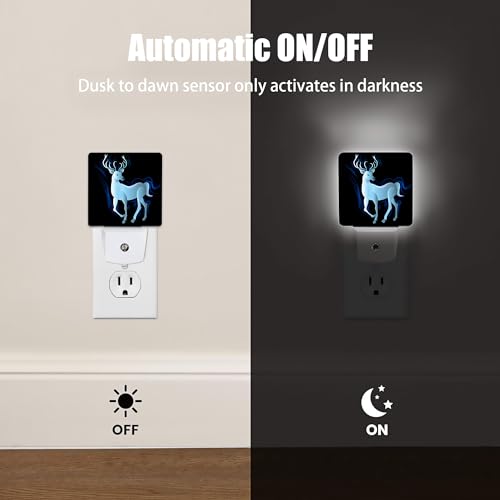 Image of Blue Deer Night Light, Northern Lights Night Lights Plug into Wall Decor for Bedroom, Bathroom, Hallway, Kitchen, Dusk to Dawn Sensor Nightlights for Women Men Room Gifts