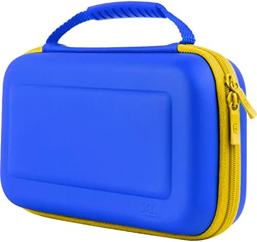 Orzly Carry Case for White Nintendo Switch OLED Console with Accessories and Games Storage Compartment - Easy Clean Case Gift Boxed Edition (Yellow/Blue)
