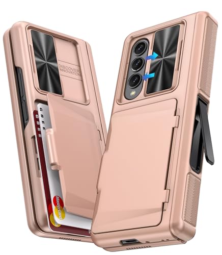 GBEE for Samsung Z Fold 3 Case with Kickstand & Card Holder & Hinge Protection & Slide Camera Protection & Built-in Screen Protector, Heavy Duty Protective Phone Case for Galaxy Z Fold 3 (Rose Gold)
