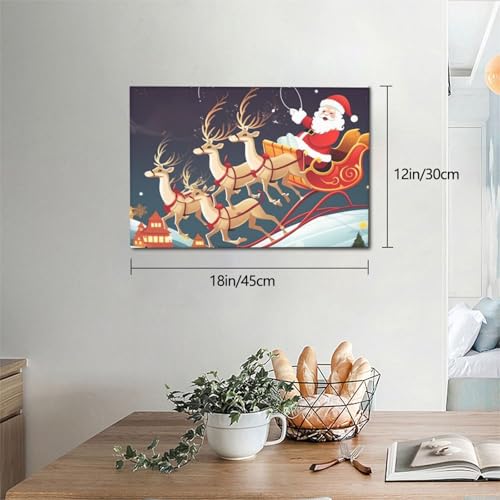 Père Noël et renne sur tableau décoratif moderne 30x45cm - 7