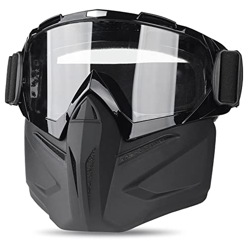 Excefore Motorcycle Goggles Detachable Face Mask, Airsoft Mask Full Face,Protective Gear Compatible with Helmet for Men Women Kids Youth,Detachable Clear Goggles for Motorcycle ATV Dirt Bike