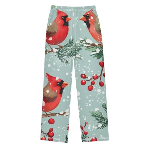 Winter Cardinal Spruce Branch Boys Long Pants Soft Trousers Elastic Waist Kids Lounge Bottoms with Pockets S-XL