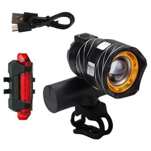 Gcroet Bike Light Set USB LED Front Tail Light Rechargeable Aluminum Alloy Black Waterproof 2PCS...