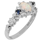 LBG 18ct White Gold Real Genuine Opal & Sapphire Womens Promise Ring - Size R 1/2