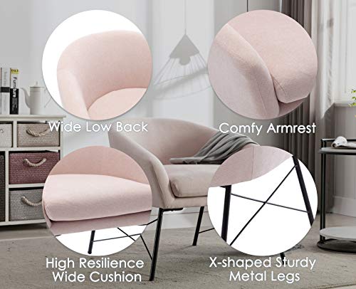 Chairus Modern Accent Chair Fabric Upholstered Lounge Arm Chair, Comfy Reading Chair Single Sofa Black Metal Legs For Living Room/Bedroom/Club, Cute Pink #TOP3