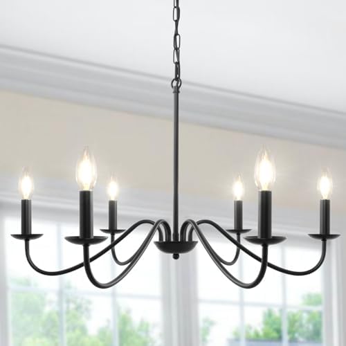 LynPon 6 Light Wagon Wheel Chandelier, Diam 20 Inch Black-621204