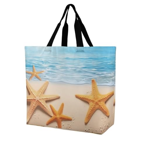 Women's Multi-Functional Shopping Bag，Summer Starfish Printing Messenger Bag Shoulder Bag for Travel, Work, Shopping & Parties with Inner Pocket, Grocery Bag Lightweight & Water-Resistant