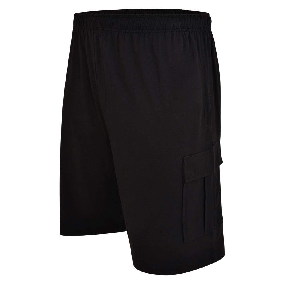 Espionage Mens Plus Size Cotton Jersey Longer Length Cargo Short in Black in 3XL
