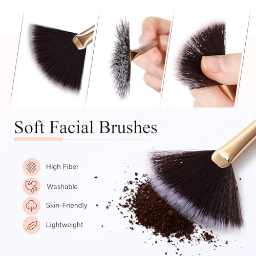 Image of 9 Pieces Facial Fan Mask Brushes, Soft Facial Applicator Brushes Tools for Peel Glycolic Makeup for Mud Cream(Brown)
