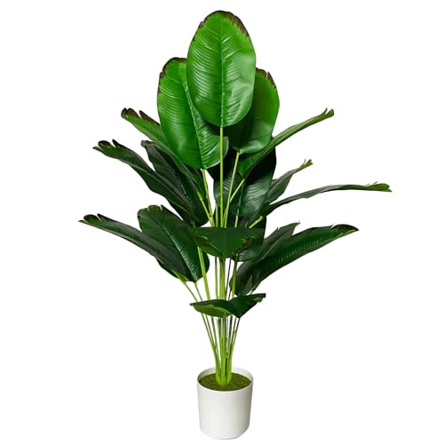 AIVORIUY Planta Artificial Palma con Maceta, Arbol Artificial Grande Plastico Hojas Realistas Decorativa para Interior y Exterior Hogar Salón Oficina Dormitorio (80cm Rojo Plátano)