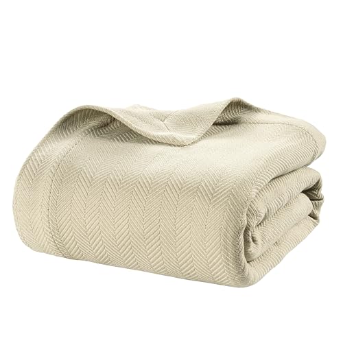 LANE LINEN Queen Size Blanket - 100% Cotton Bed Blanket for All Season Use Herringbone Weave...