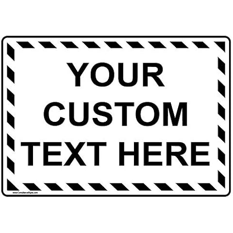 ComplianceSigns.com ComplianceSigns.com Custom White Sign with Black Stripes, 14 x 10 in. Aluminum with Your Text Cover