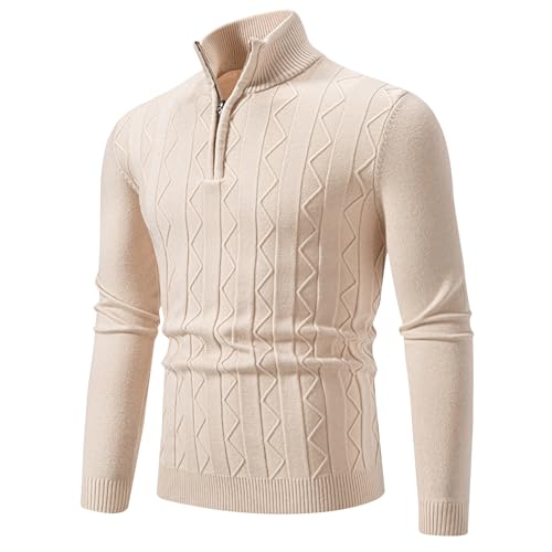 Cambkatl Men's 1/4 Zipper Stand Collar Pullover Sweaters Slim Fit Cable Knitted Turtleneck Long Sleeve Baselayer Jumpers